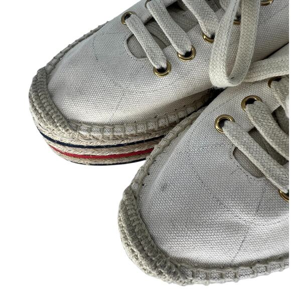 Gucci Cream Lace Up Canvas Logo Platform Espadrilles - Picture 9 of 16